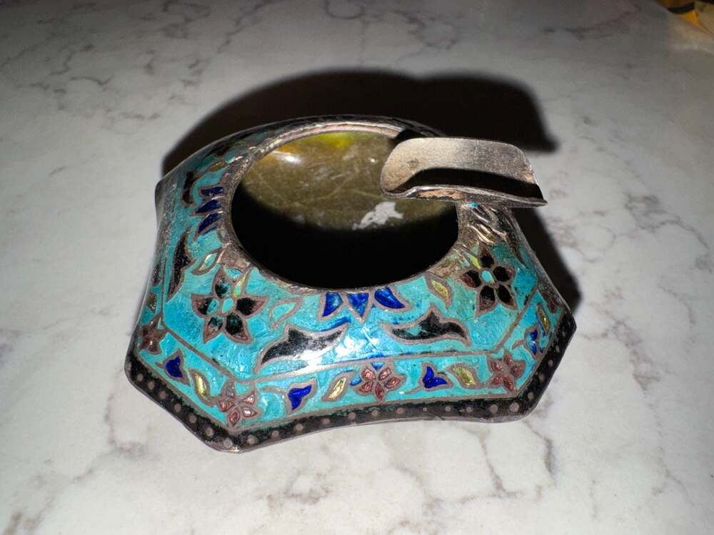Artistic Old Silver Ashtray Enamel Vintage Holder Art Sterling Silver 925 Cigare